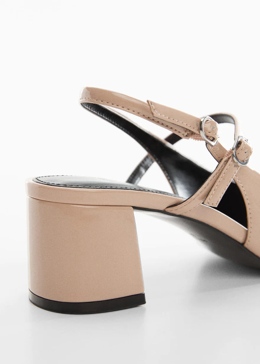 MANGO EGGSHELL PATENT ALMOND TOE BLOCK HEELS