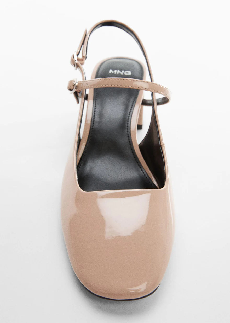 MANGO EGGSHELL PATENT ALMOND TOE BLOCK HEELS