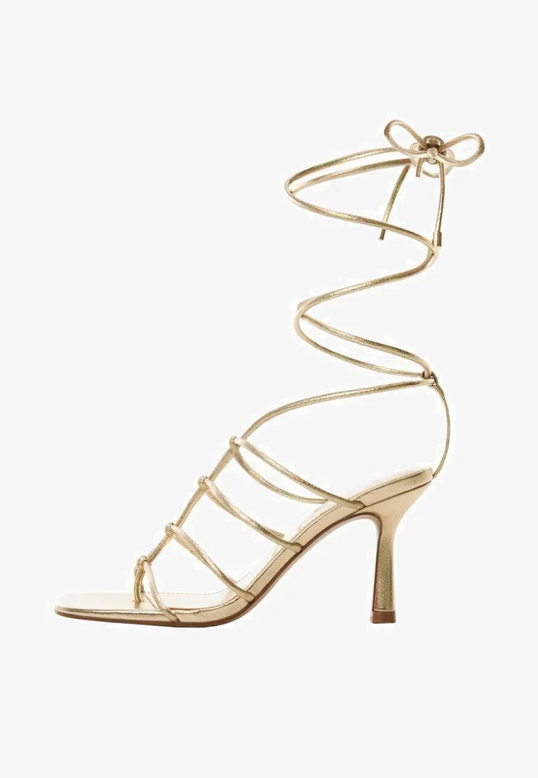 MANGO GOLD MULTI STRAP HEELED SANDAL