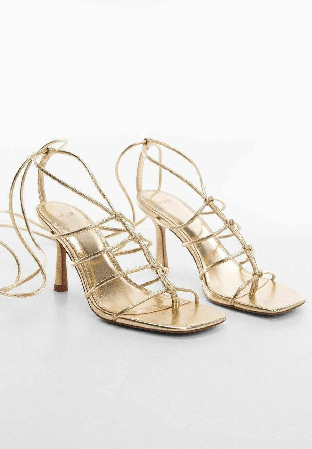 MANGO GOLD MULTI STRAP HEELED SANDAL