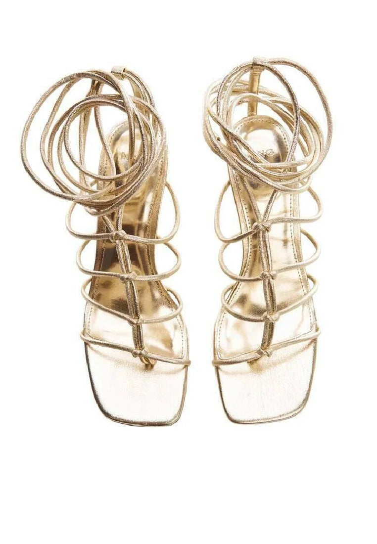 MANGO GOLD MULTI STRAP HEELED SANDAL