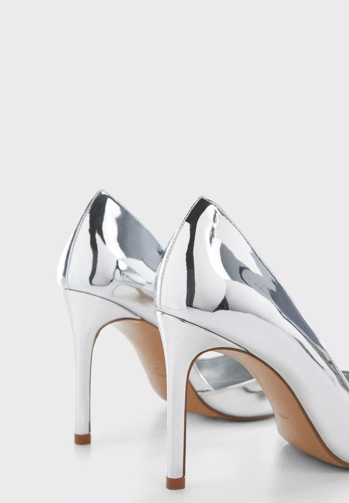 MANGO METALLIC SILVER ASYMMETRIC POINTED TOE HEELS