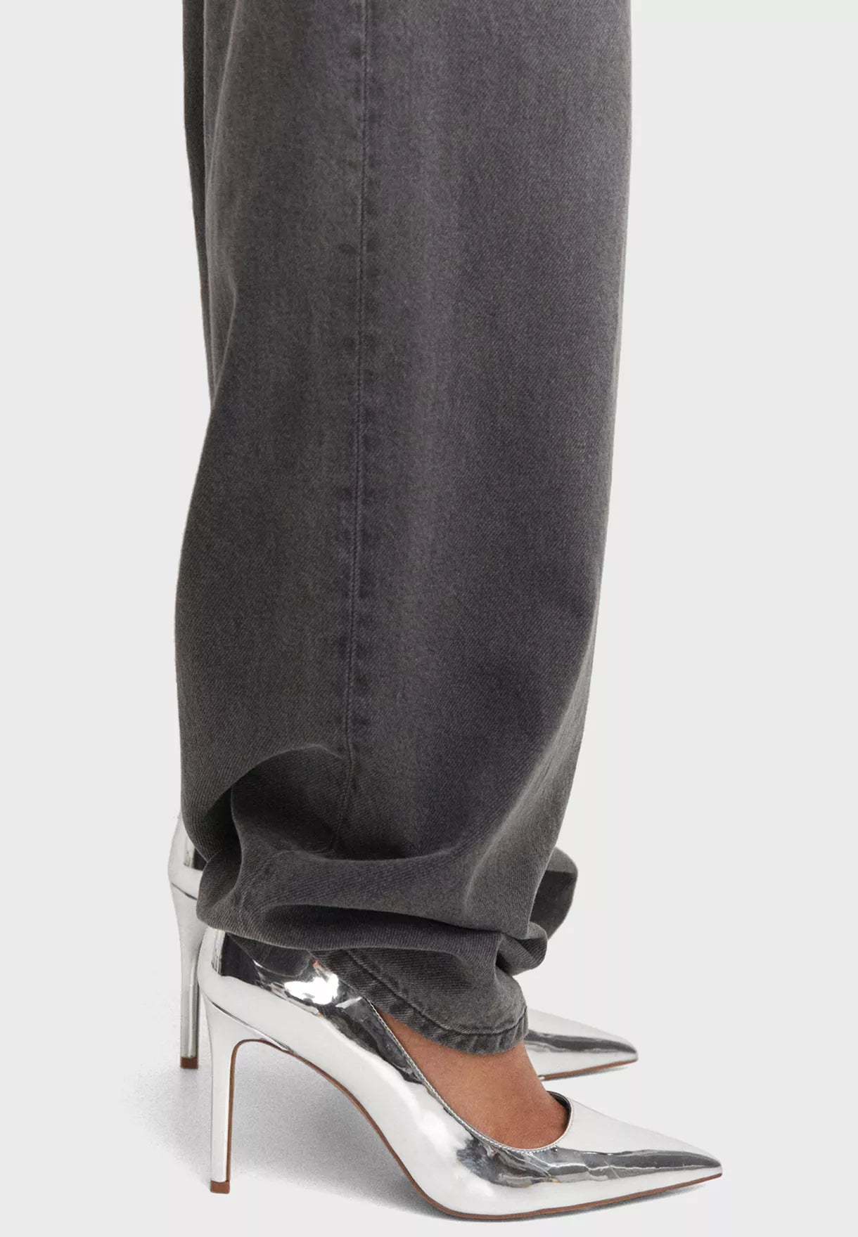 MANGO METALLIC SILVER ASYMMETRIC POINTED TOE HEELS