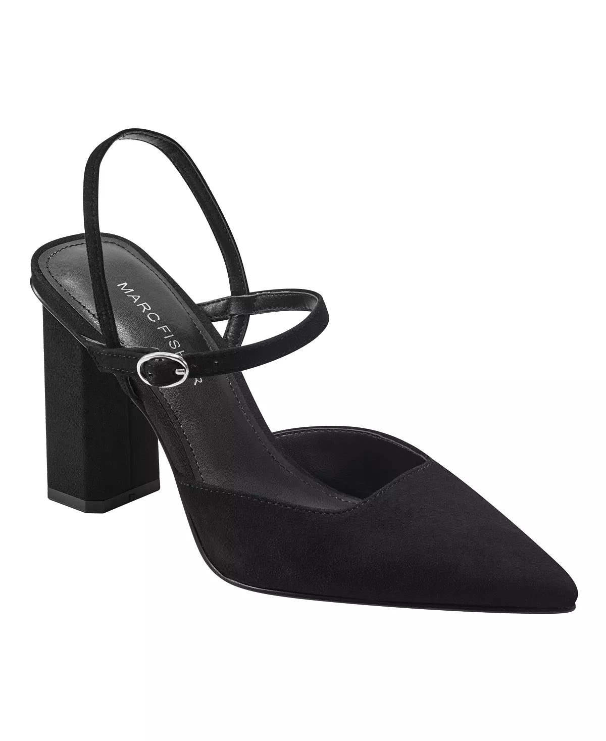 MARC FISHER POINTED TOE BLOCK HEEL PUMP IN BLACK
