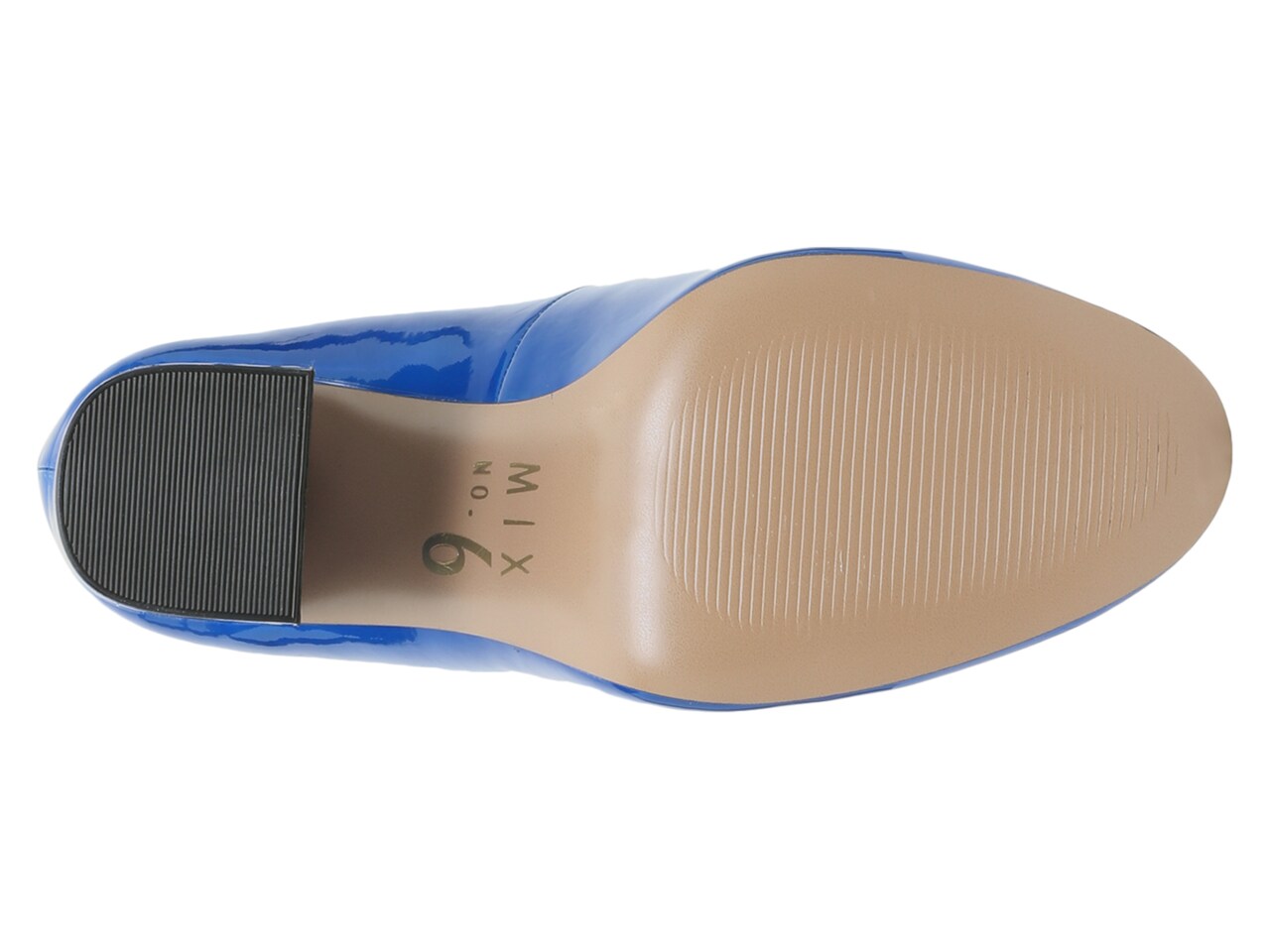 MIX NO 6 COBALT BLUE PATENT ALMOND TOE BLOCK HEEL PUMP