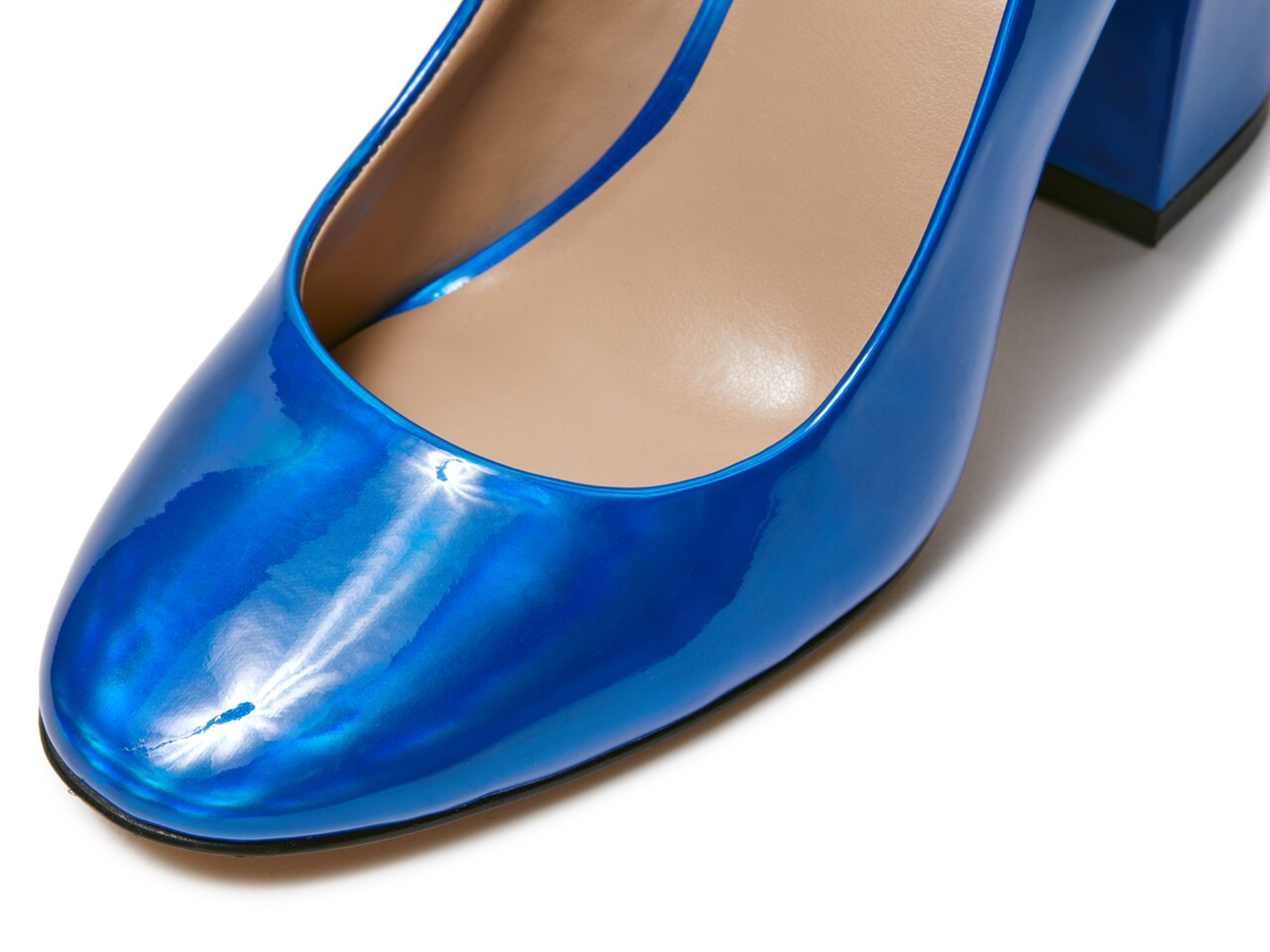 MIX NO 6 COBALT BLUE PATENT ALMOND TOE BLOCK HEEL PUMP