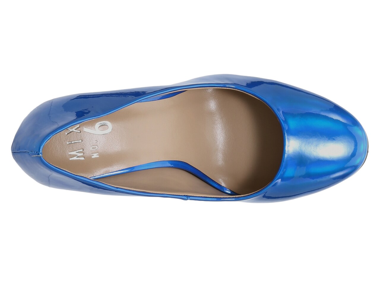 MIX NO 6 COBALT BLUE PATENT ALMOND TOE BLOCK HEEL PUMP
