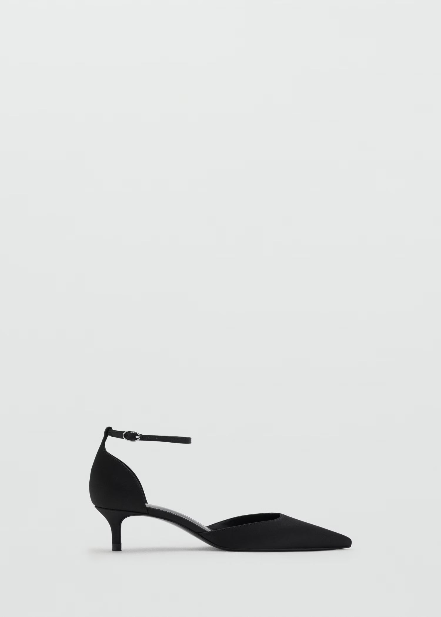 Mango Pointed Toe Ankle Strap Kitten Heel in Black