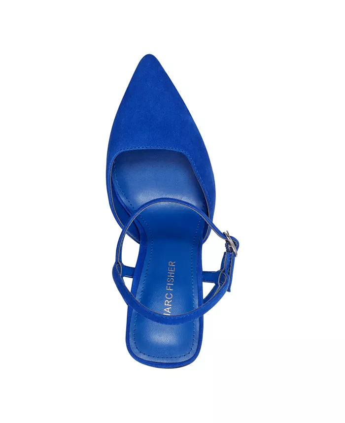 Marc Fisher Suede Block Heel Pump in Cobalt Blue