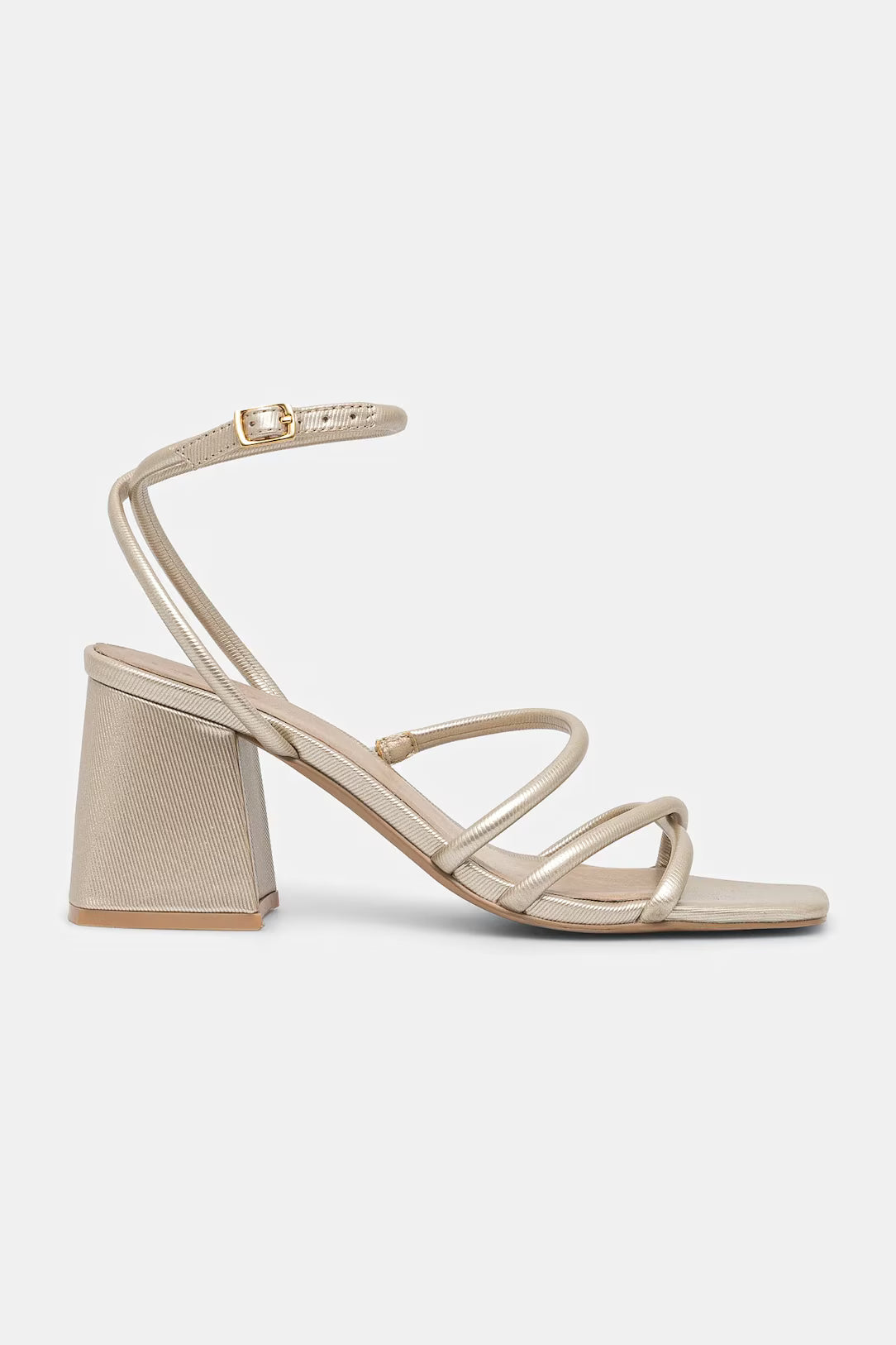 Medicine Strappy Block Heel Sandal in Gold