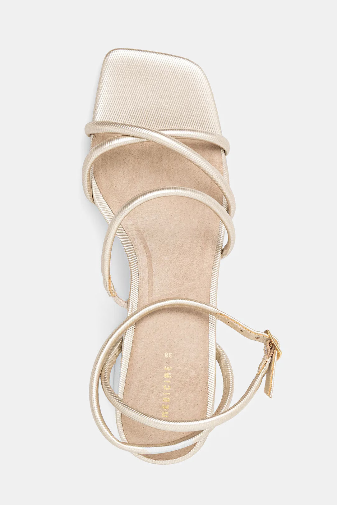 Medicine Strappy Block Heel Sandal in Gold
