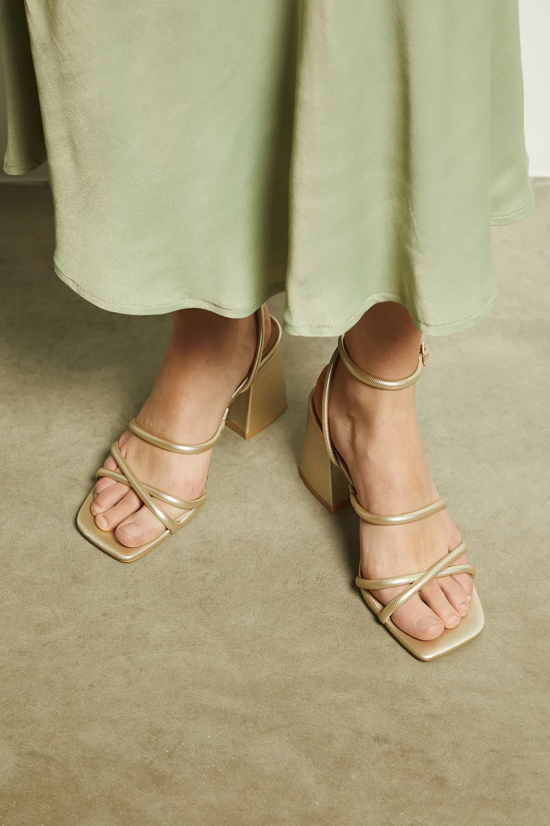 Medicine Strappy Block Heel Sandal in Gold
