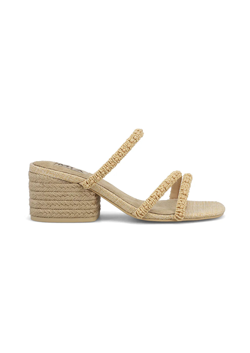 Mia Limited Edition Beaded Strap Block Heel Mule In Nude