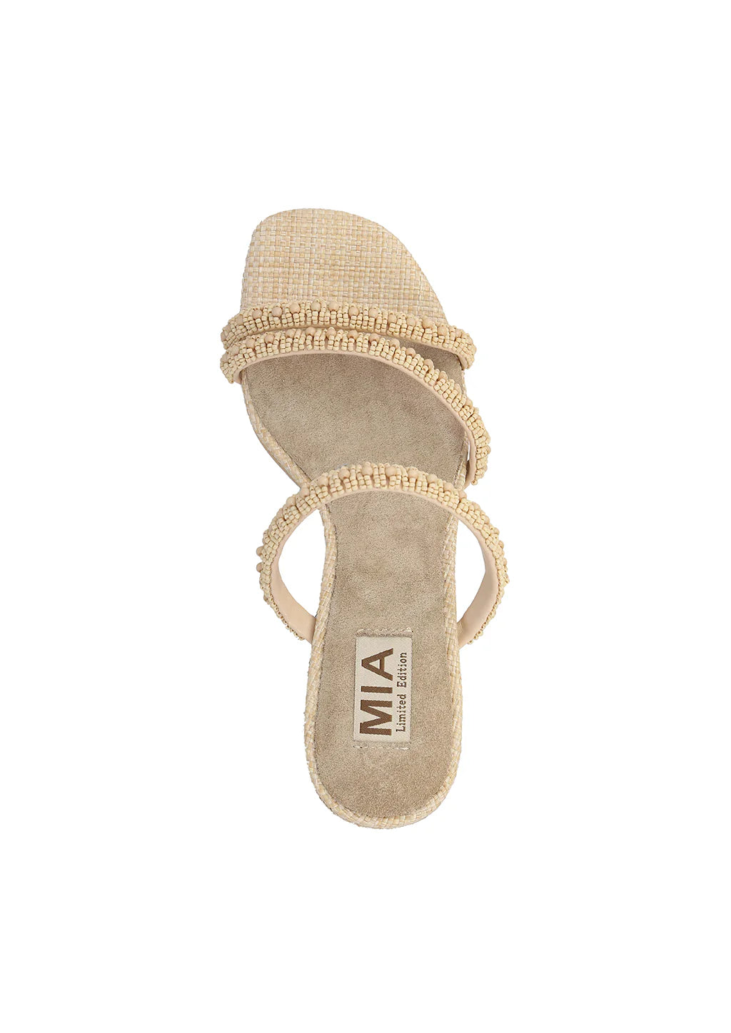 Mia Limited Edition Beaded Strap Block Heel Mule In Nude