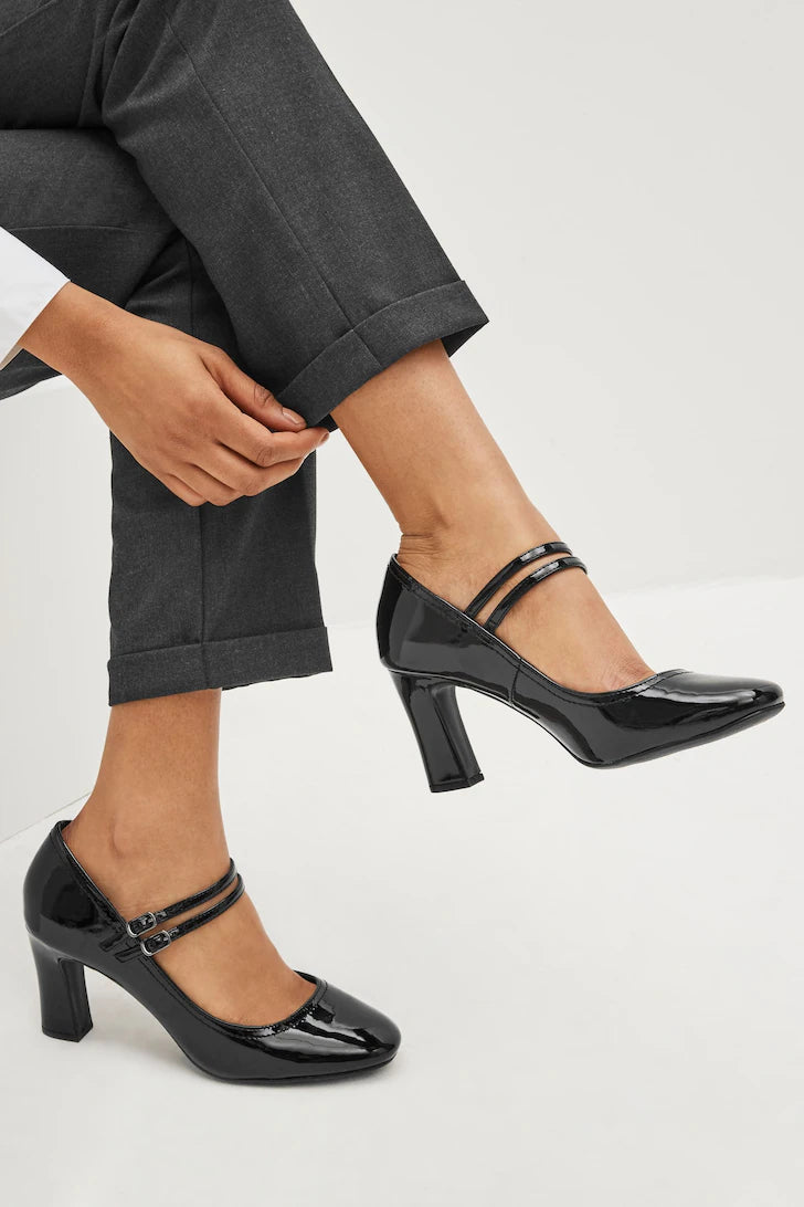 NEXT BLACK PATENT ALMOND TOE MARYJANES