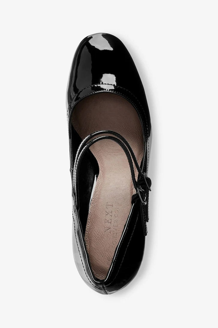 NEXT BLACK PATENT ALMOND TOE MARYJANES