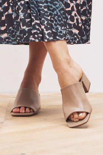 NEXT BROWN LOW BLOCK HEEL MULE