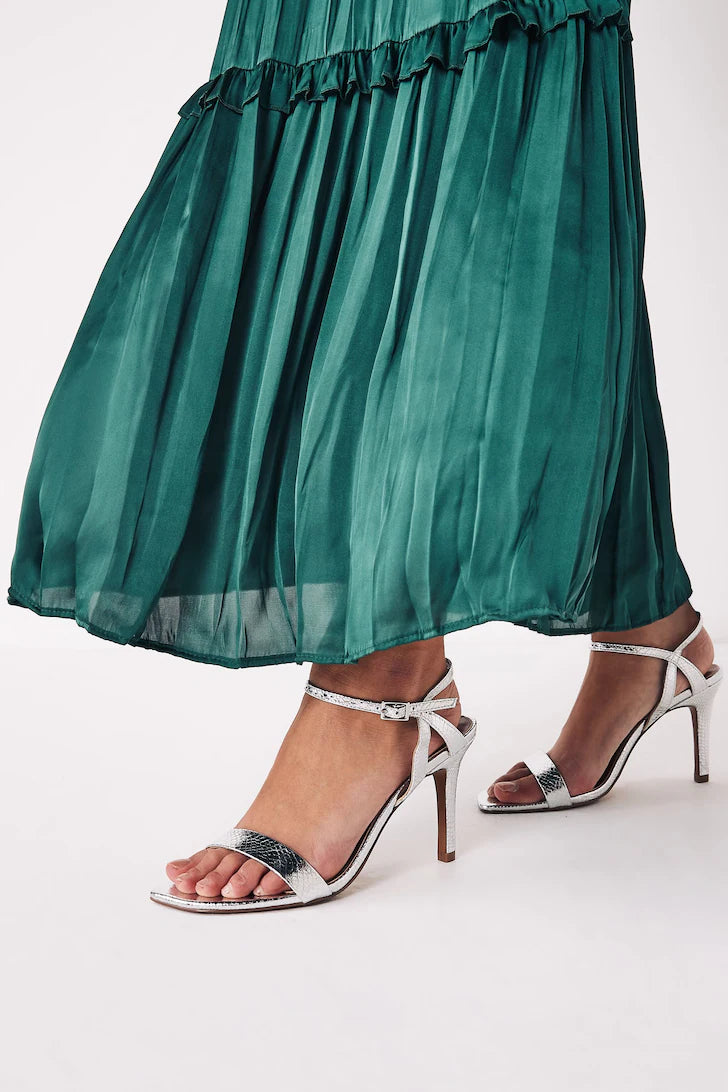 NEXT SILVER ANKLE STRAP HEELED SANDAL
