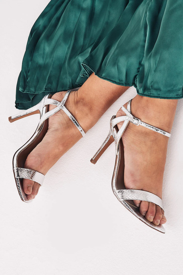 NEXT SILVER ANKLE STRAP HEELED SANDAL