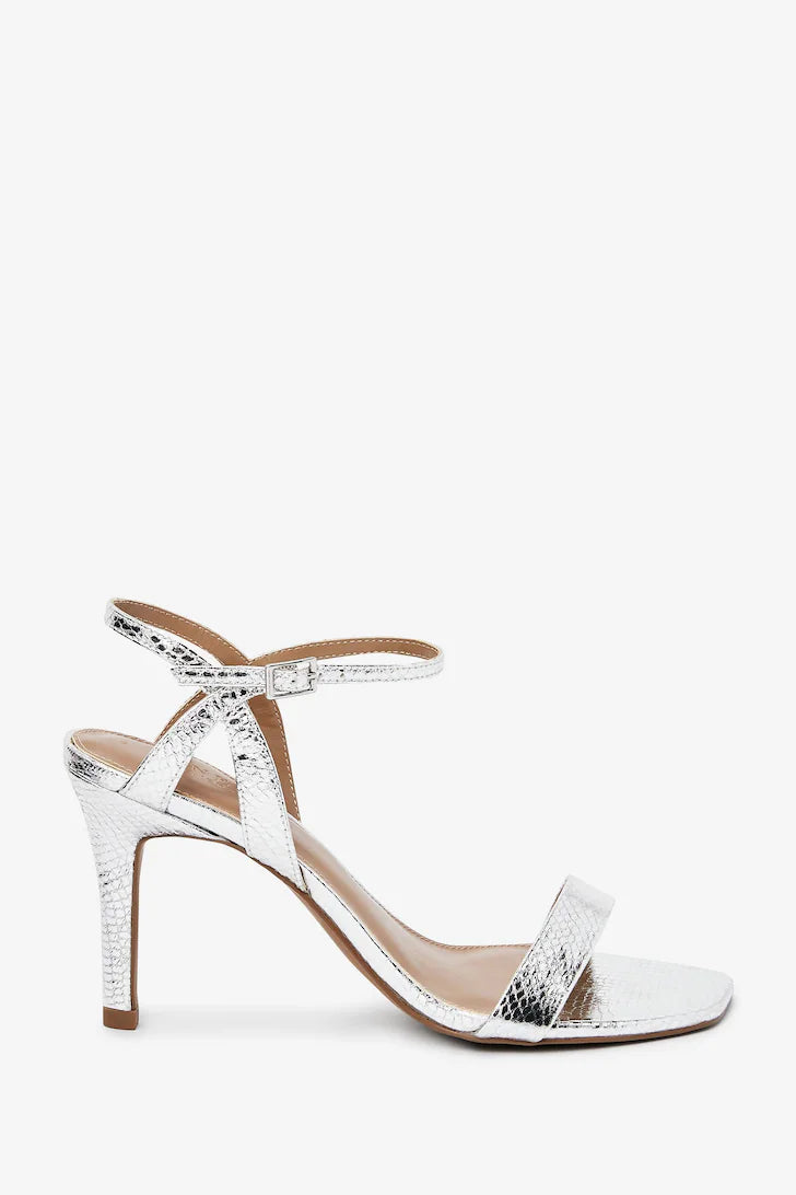NEXT SILVER ANKLE STRAP HEELED SANDAL