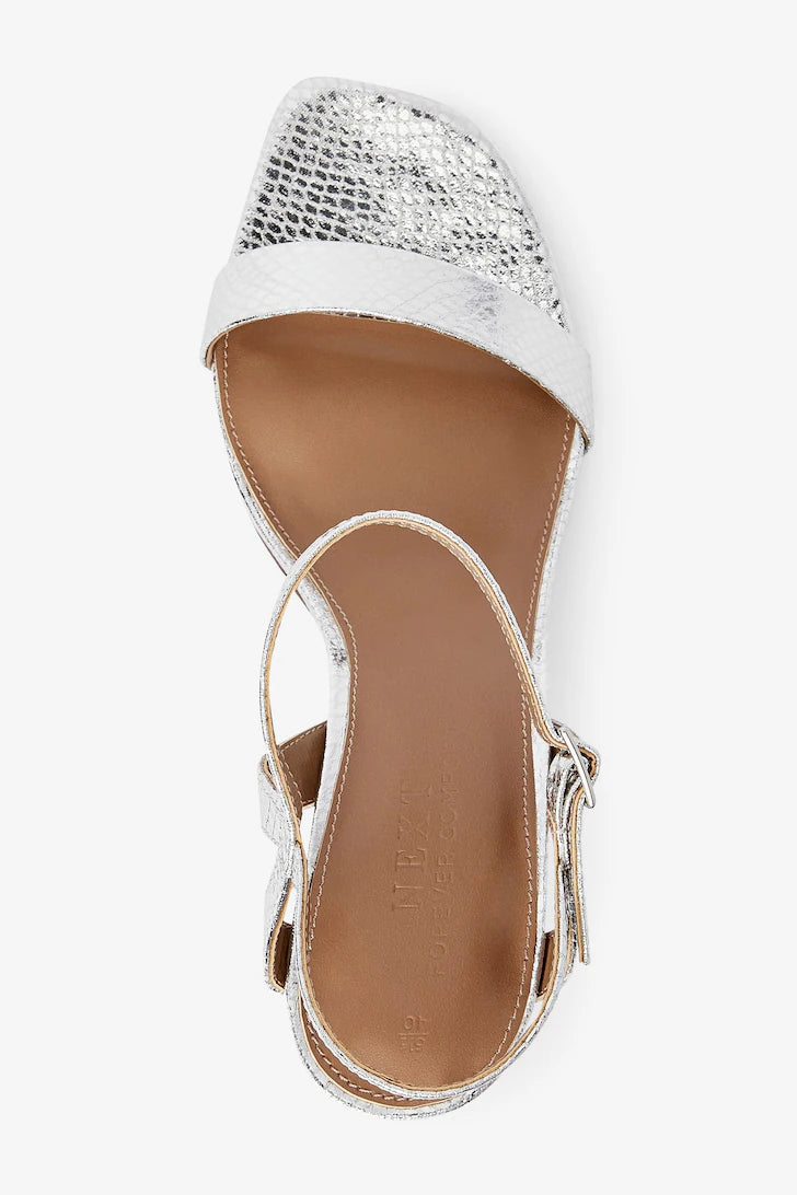NEXT SILVER ANKLE STRAP HEELED SANDAL