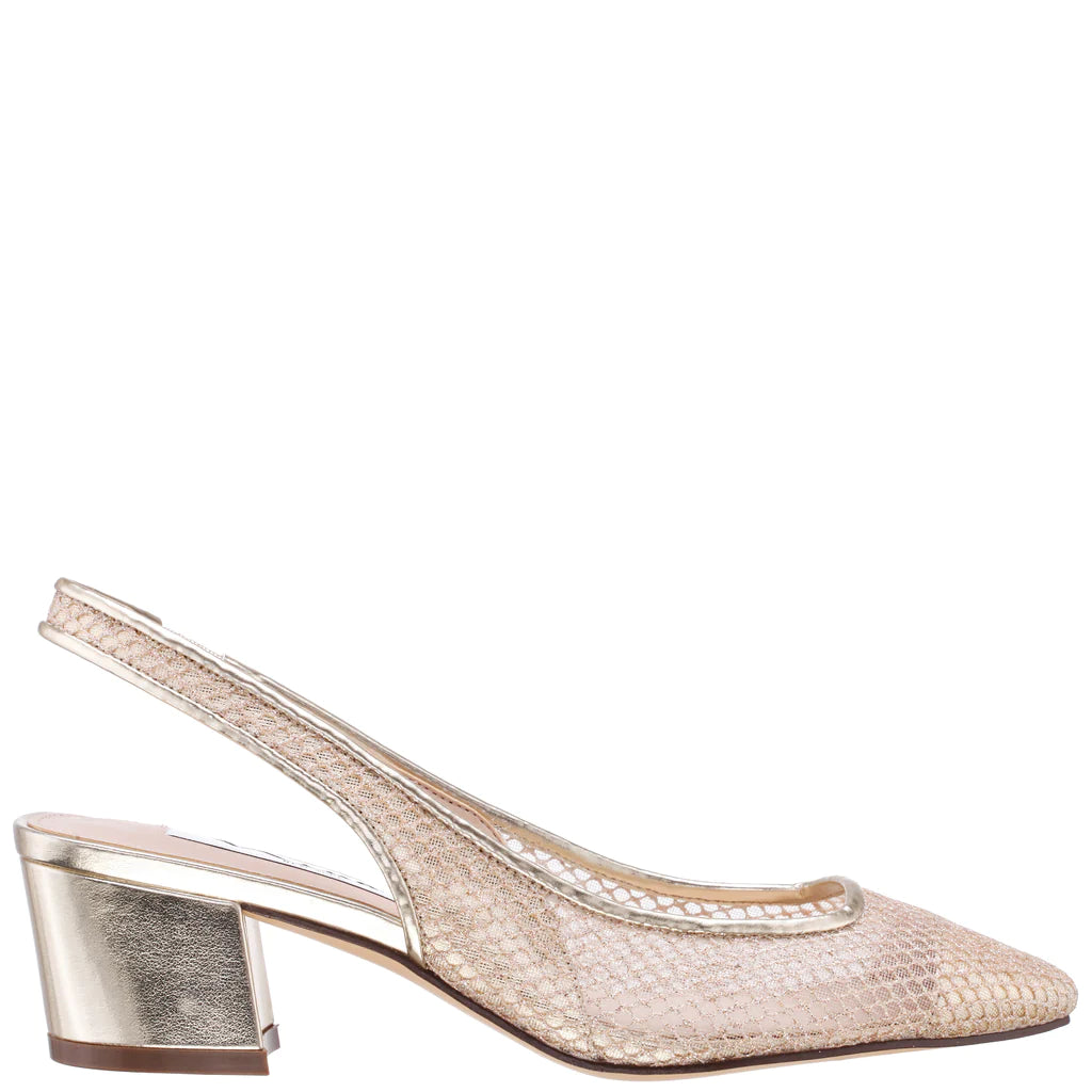 NINA GOLD MESH SQUARE TOE BLOCK HEEL SLINGBACK