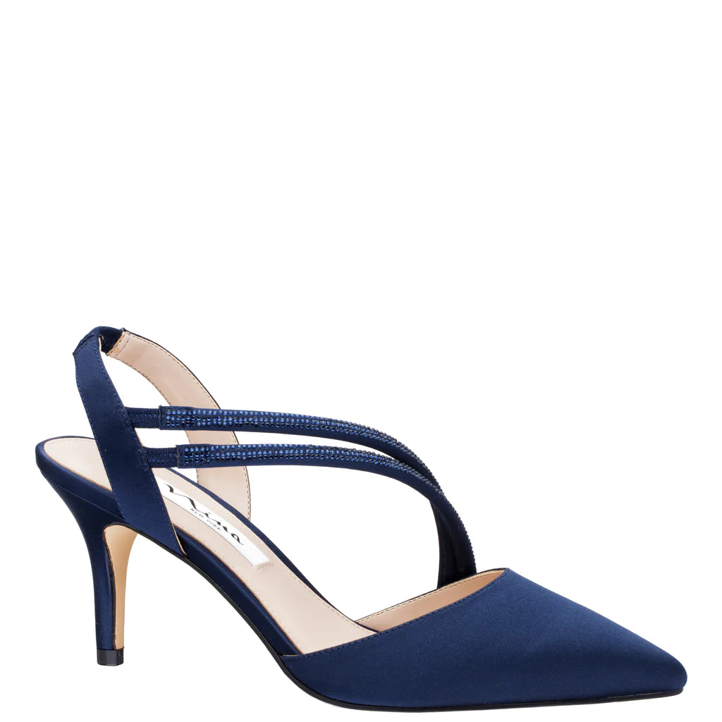 NINA NAVY TANSY LUSTER SATIN COURT HEELS