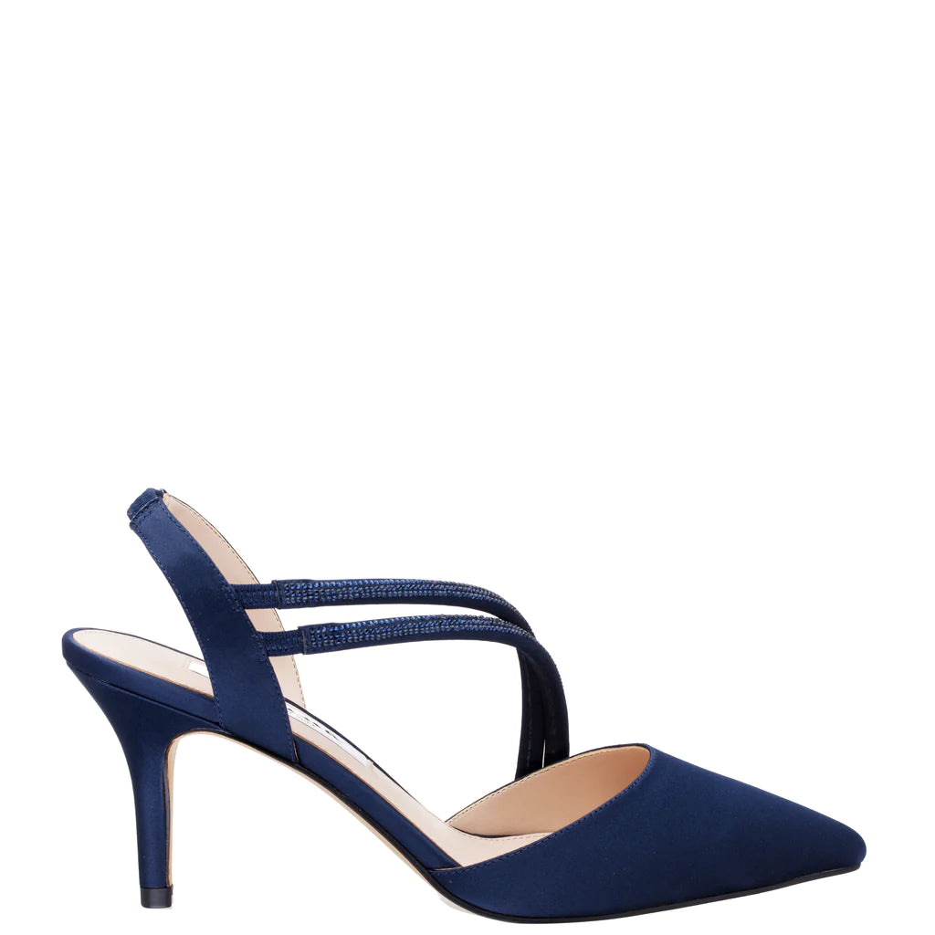 NINA NAVY TANSY LUSTER SATIN COURT HEELS