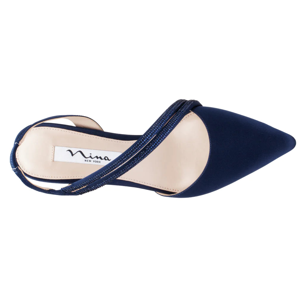 NINA NAVY TANSY LUSTER SATIN COURT HEELS