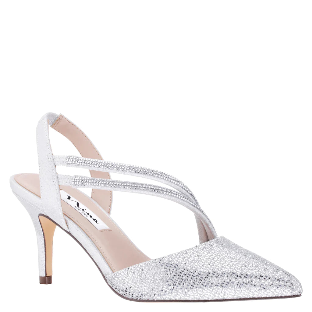 NINA SILVER TANSY LUSTER SATIN COURT HEELS