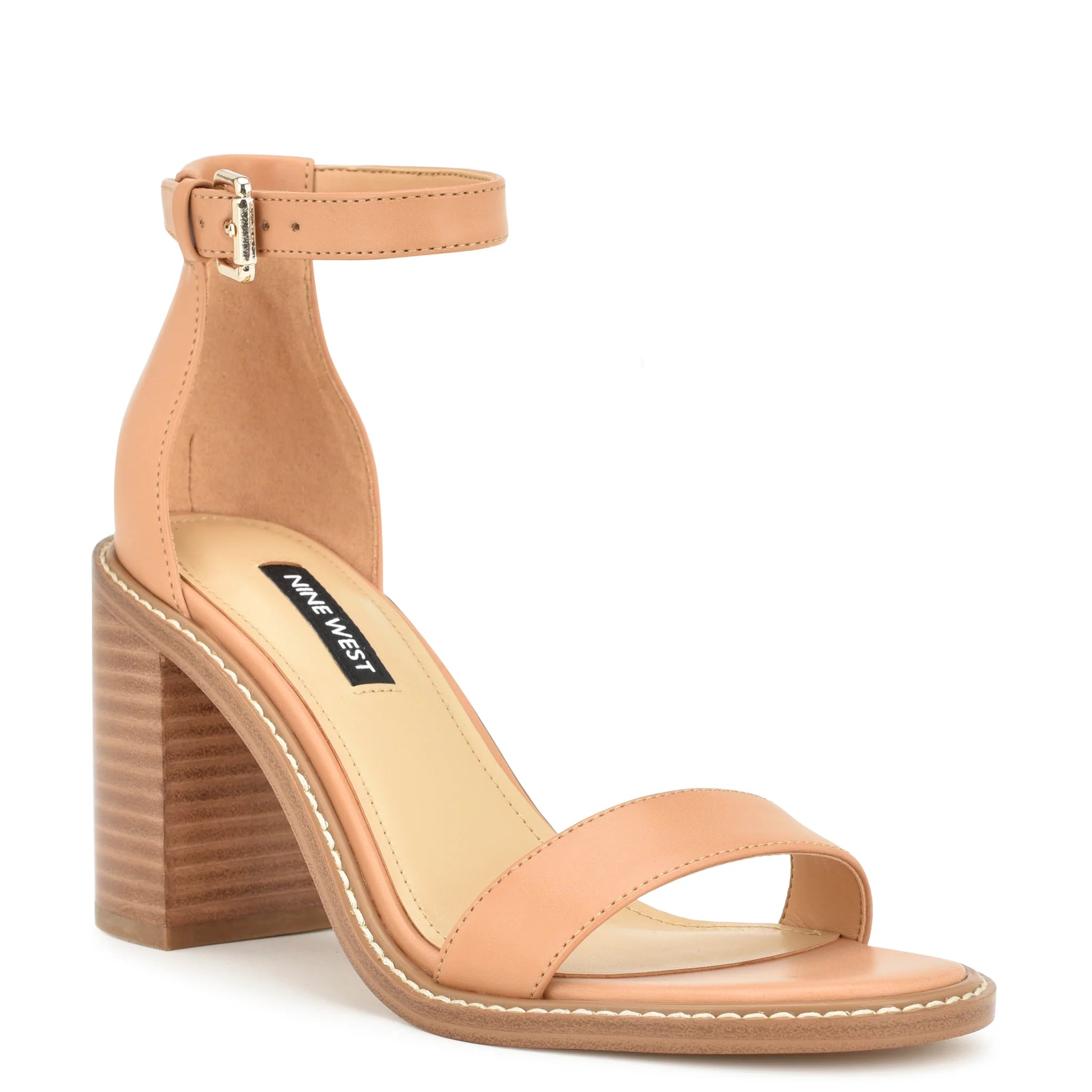 NINE WEST ANKLE STRAP BLOCK HEEL SANDAL IN NUDE