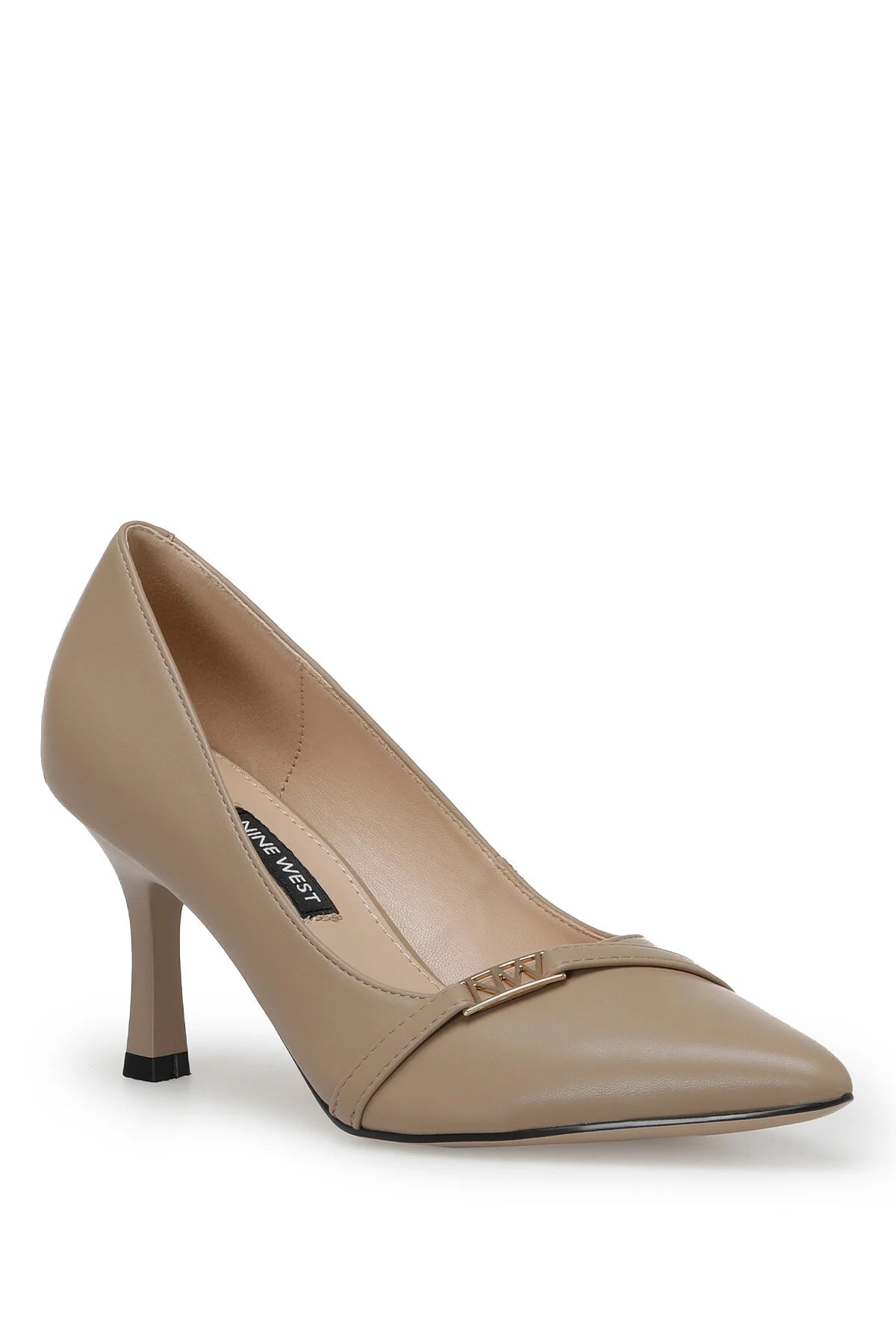 NINE WEST NUDE LEATHER NW DETAIL POINTED TOE PUMP
