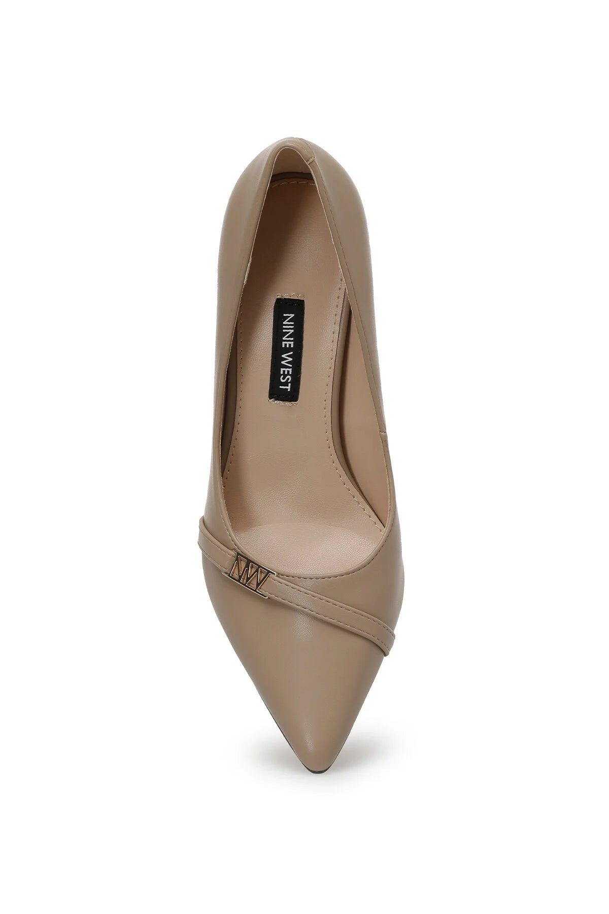 NINE WEST NUDE LEATHER NW DETAIL POINTED TOE PUMP