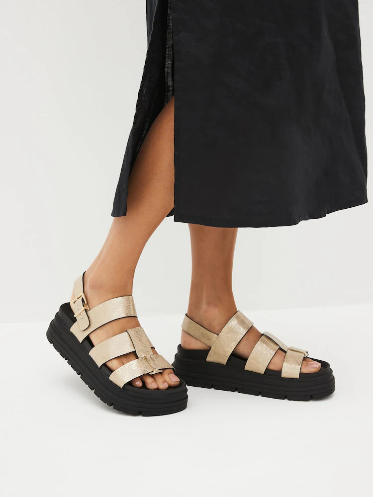 Next Chunky Sandals in Gold Textured