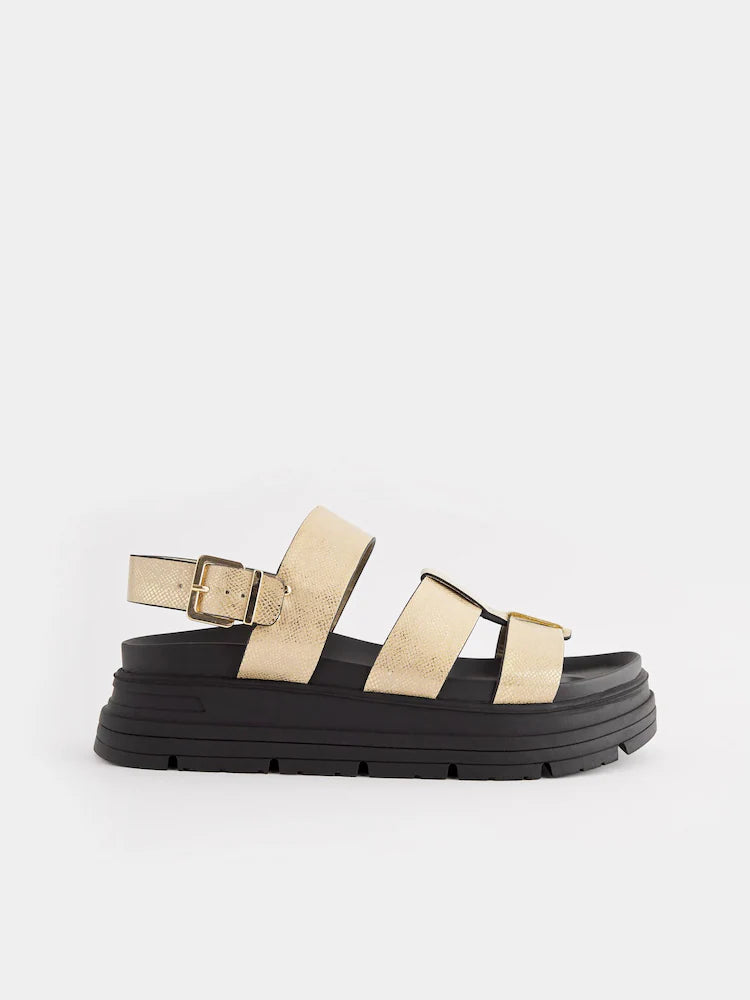 Next Chunky Sandals in Gold Textured