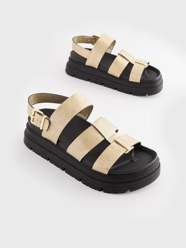 Next Chunky Sandals in Gold Textured