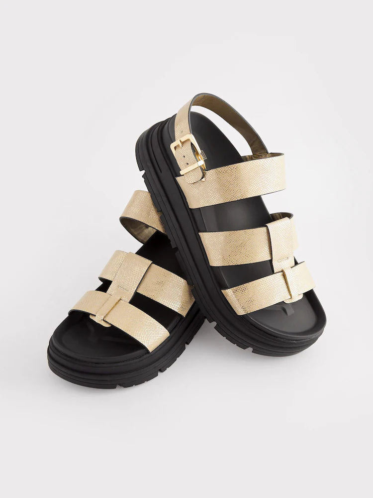 Next Chunky Sandals in Gold Textured