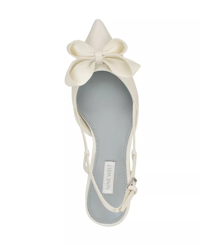 Nine West Bow-Detail Leather Pointed Slingbacks in Satin Ivory