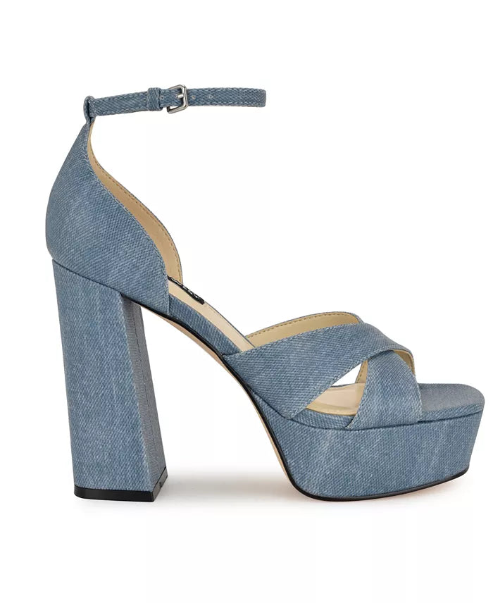 Nine West Denim Platform Block Heel Sandal in Blue
