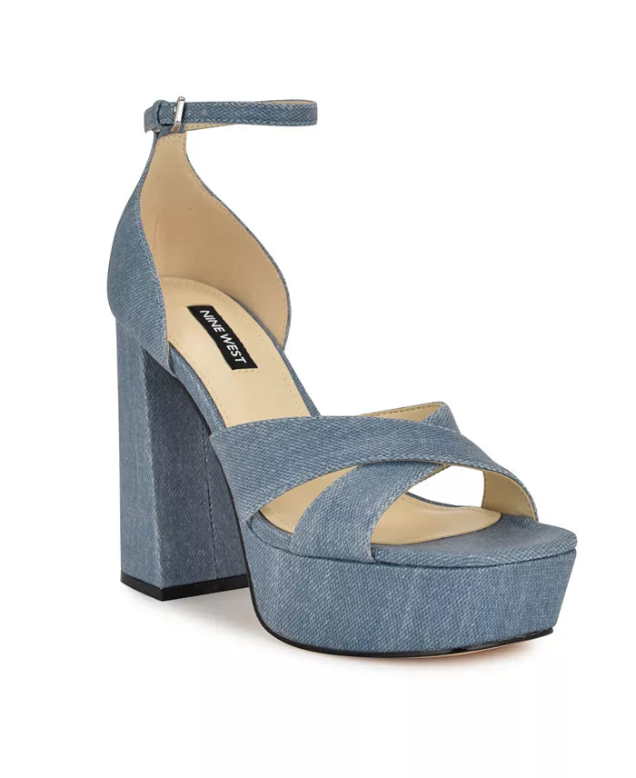 Nine West Denim Platform Block Heel Sandal in Blue