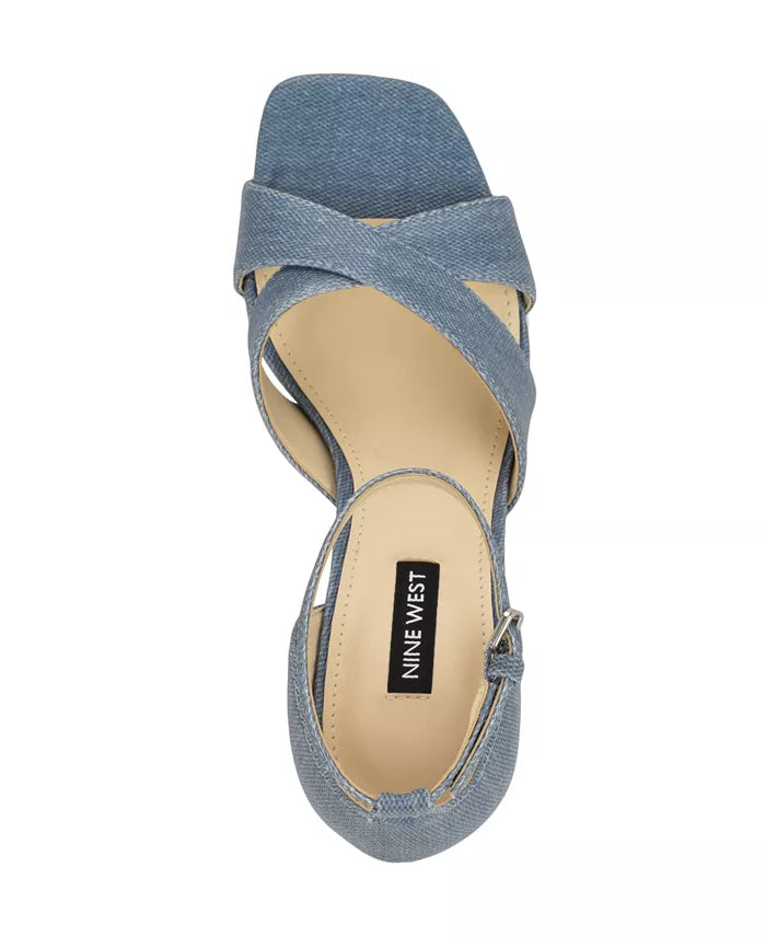 Nine West Denim Platform Block Heel Sandal in Blue