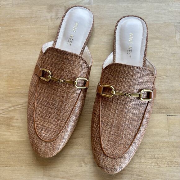 Nine West Faux Raffia Mule in Brown