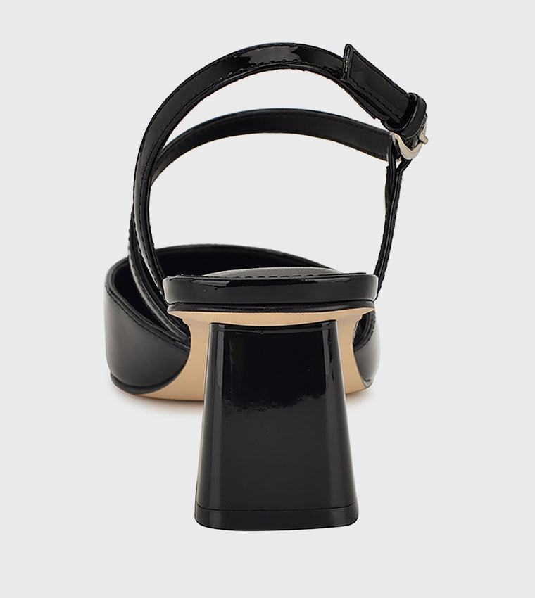 Nine West Patent Leather Pointed Toe Slingback Block Heel in Black