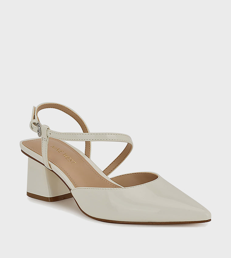 Nine West Pointed Toe Block Heel Slingback in Off White