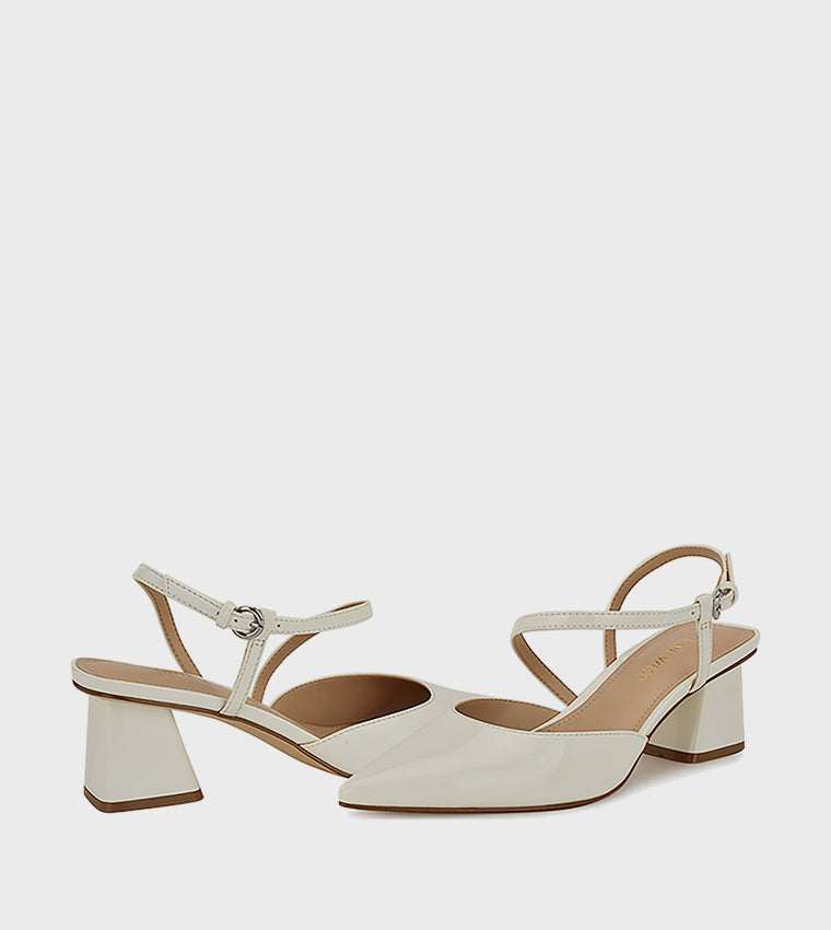 Nine West Pointed Toe Block Heel Slingback in Off White