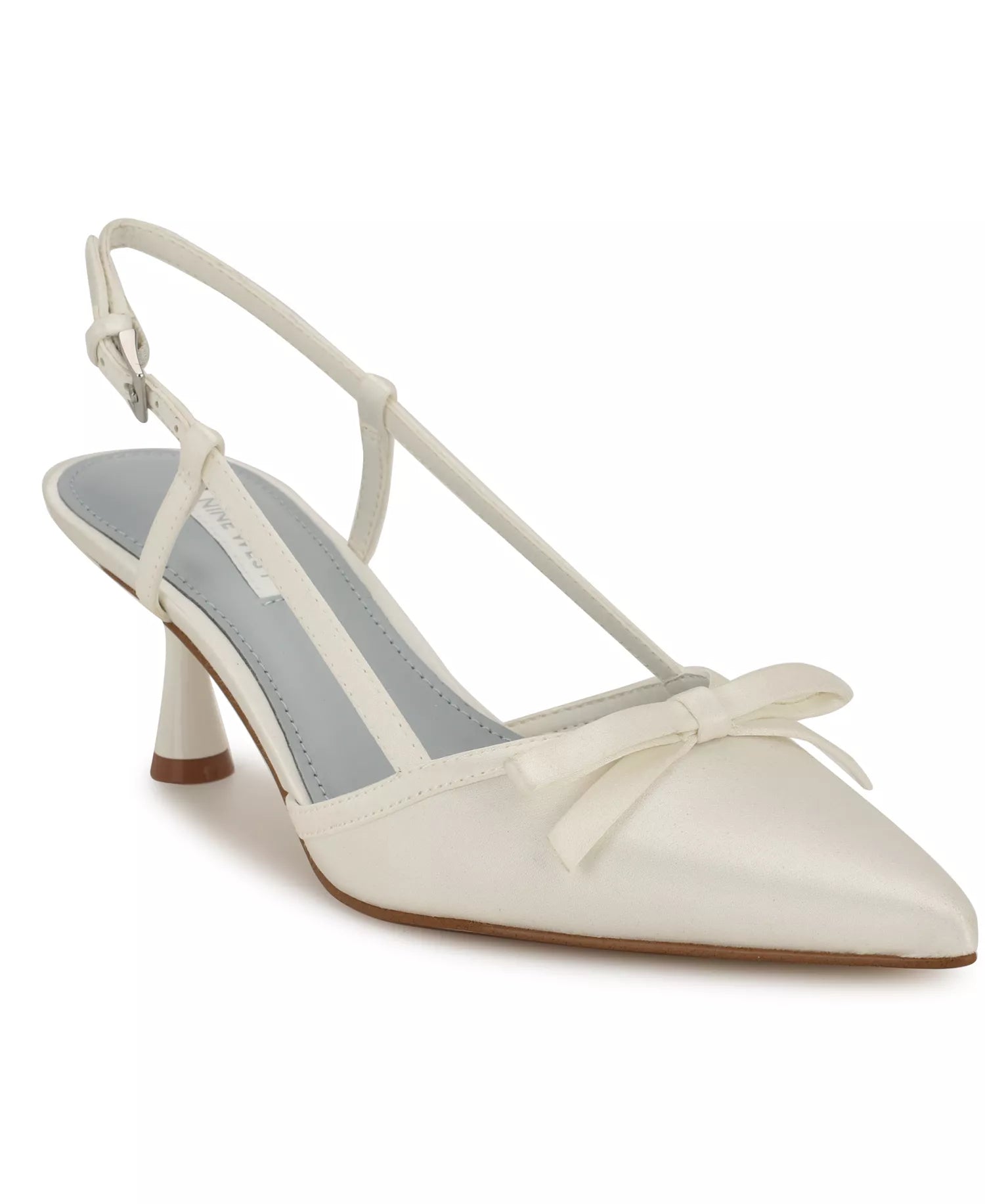 Nine West Satin Bow Detail Pointed Toe Slingbacks in Ivory