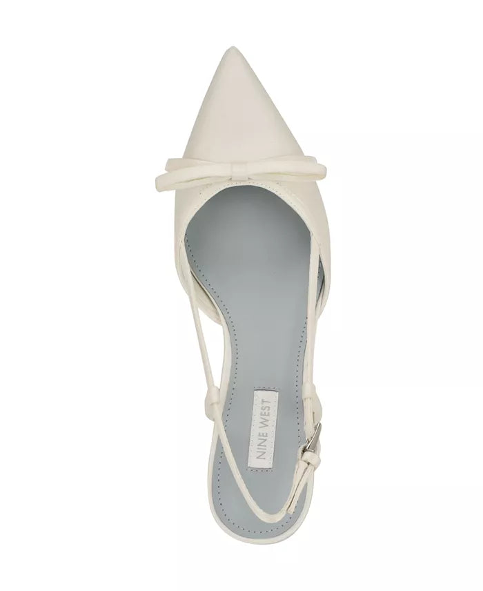 Nine West Satin Bow Detail Pointed Toe Slingbacks in Ivory