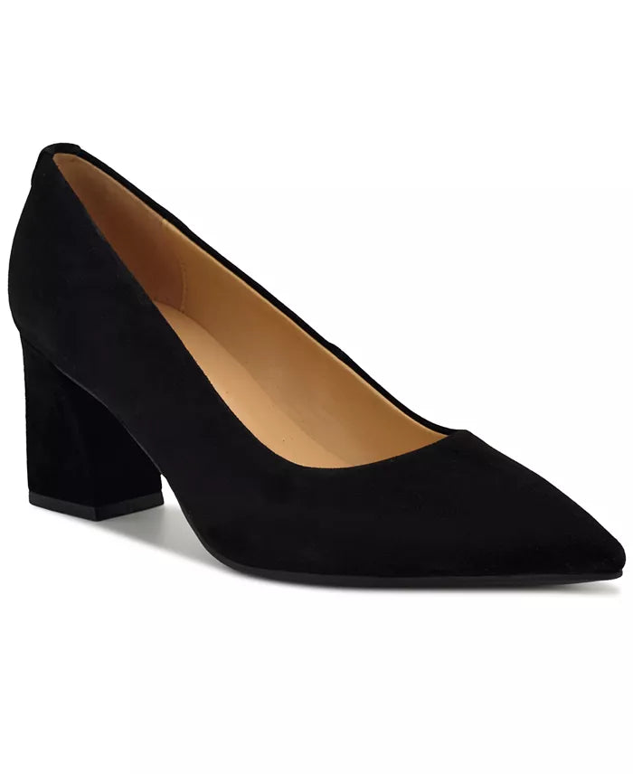 Nine West Suede Pointed Toe Block Heel Pump in Black
