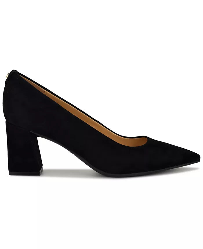 Nine West Suede Pointed Toe Block Heel Pump in Black