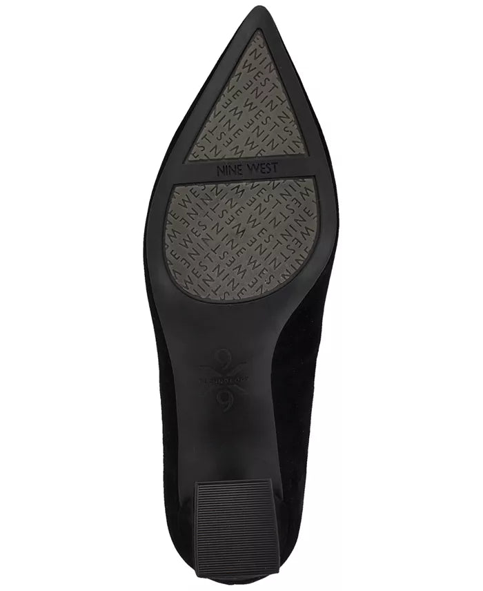 Nine West Suede Pointed Toe Block Heel Pump in Black